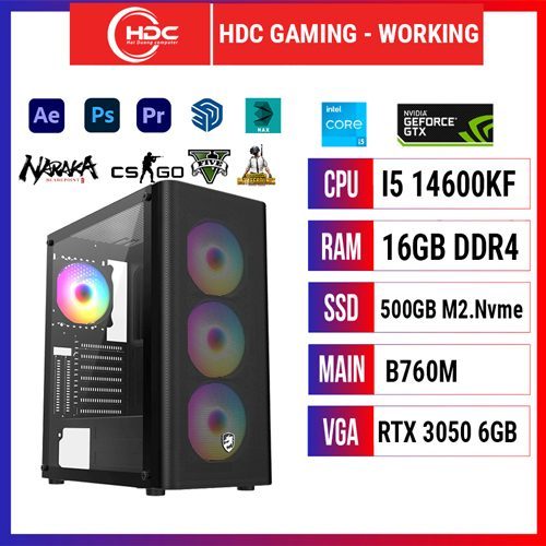 HDC GAMING - WORKING INTEL 14600KF / RAM 16GB / SSD 500GB NVME M.2 / B760M TUF GAMING / RTX 3050 6GB.